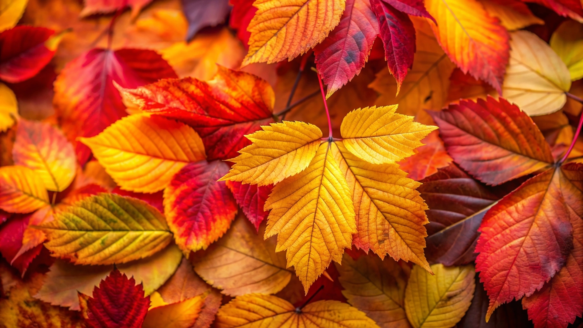 Close-up of colorful autumn leaves.